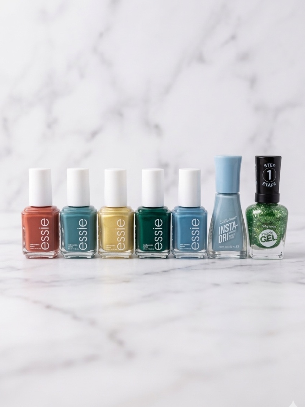Assorted Essie & Gel Nail Polish Set - Coral, Teal, Yellow, Black, Blue, Green